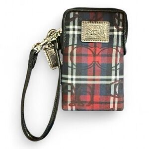 COACH POPPY 'MULTI POUCH WRISTLET' TARTAN RED PLAID CELL CAMERA CASE